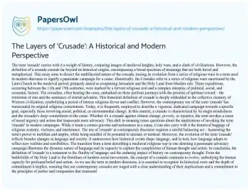 Essay on The Layers of ‘Crusade’: a Historical and Modern Perspective