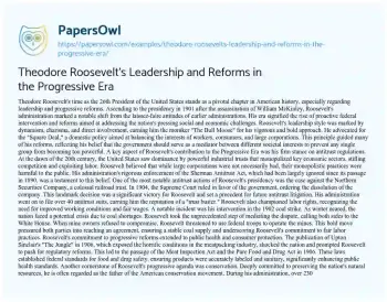 Essay on Theodore Roosevelt’s Leadership and Reforms in the Progressive Era