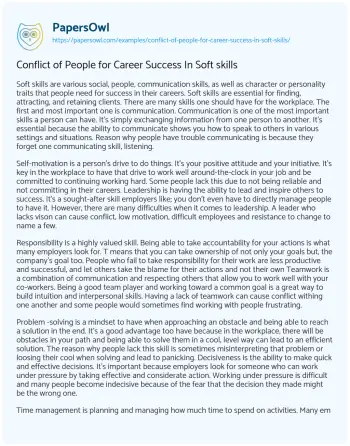 Essay on Conflict of People for Career Success in Soft Skills