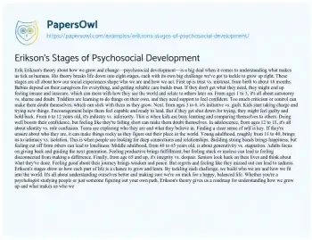 Essay on Erikson’s Stages of Psychosocial Development