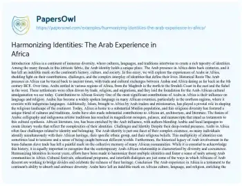 Essay on Harmonizing Identities: the Arab Experience in Africa