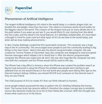 Essay on Phenomenon of Artificial Intelligence