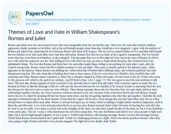 Essay on Themes of Love and Hate in William Shakespeare’s Romeo and Juliet