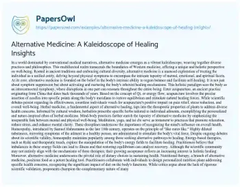 Essay on Alternative Medicine: a Kaleidoscope of Healing Insights