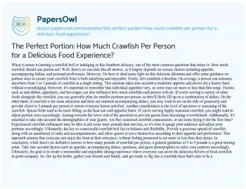 Essay on The Perfect Portion: how Much Crawfish Per Person for a Delicious Food Experience?