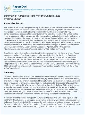 Essay on Summary of a People’s History of the United States by Howard Zinn