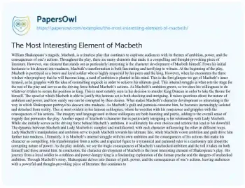 Essay on The most Interesting Element of Macbeth