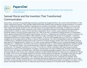 Essay on Samuel Morse and the Invention that Transformed Communication