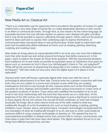 Essay on New Media Art Vs. Classical Art