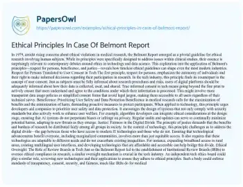 Essay on Ethical Principles in Case of Belmont Report