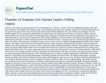 Essay on Chamber of Shadows: H.H. Holmes Castle’s Chilling Legacy