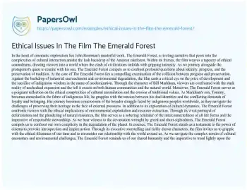 Essay on Ethical Issues in the Film the Emerald Forest