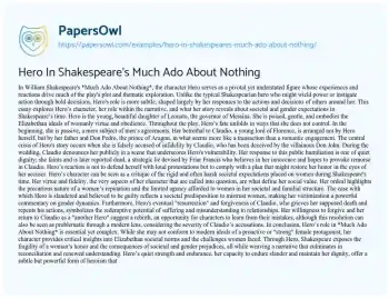 Essay on Hero in Shakespeare’s Much Ado about Nothing