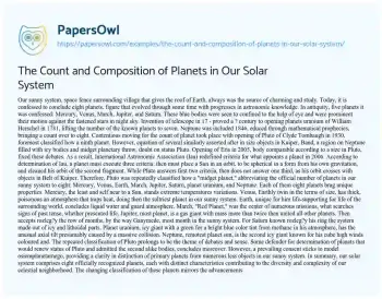 Essay on The Count and Composition of Planets in our Solar System