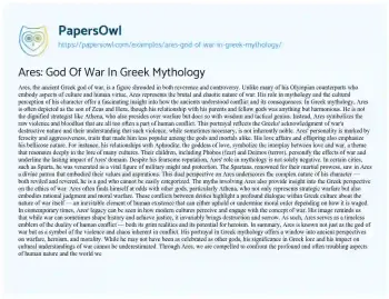 Essay on Ares: God of War in Greek Mythology