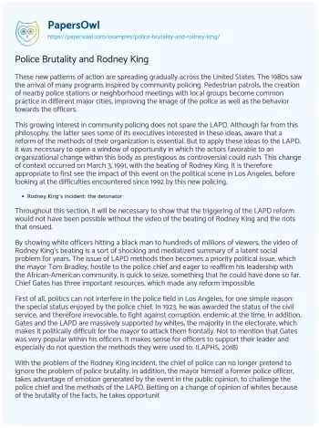 Essay on Police Brutality and Rodney King