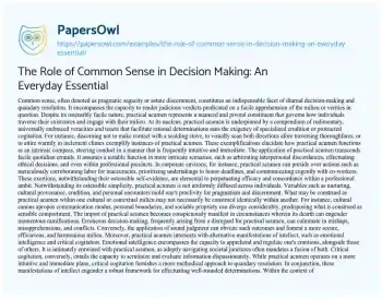 Essay on The Role of Common Sense in Decision Making: an Everyday Essential