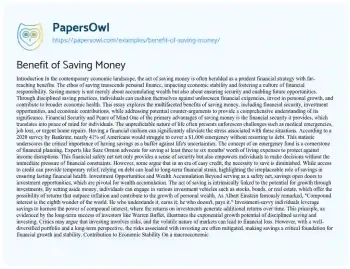 Essay on Benefit of Saving Money