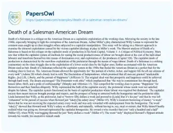 Essay on Death of a Salesman American Dream