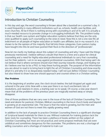 Essay on Introduction to Christian Counseling