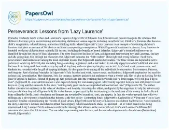 Essay on Perseverance: Lessons from ‘Lazy Laurence’