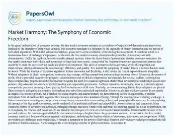 Essay on Market Harmony: the Symphony of Economic Freedom