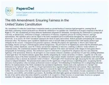 Essay on The 6th Amendment: Ensuring Fairness in the United States Constitution