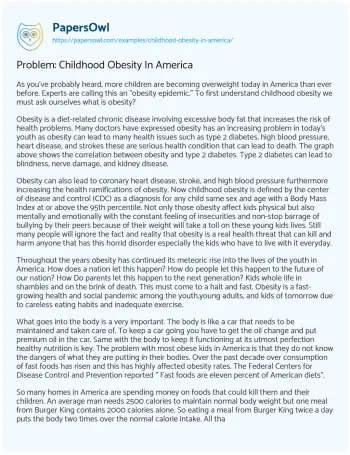 Essay on Problem: Childhood Obesity in America