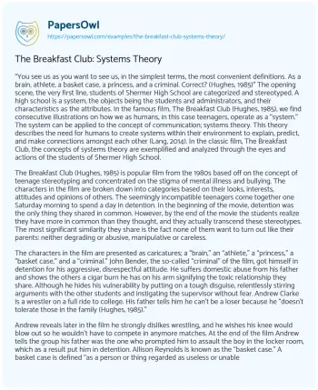 Essay on The Breakfast Club: Systems Theory