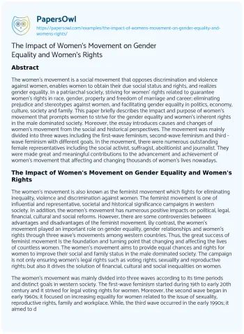 Essay on The Women’s Movement: a Catalyst for Gender Equality