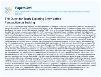 Essay on The Quest for Truth: Exploring Emily Yoffe’s Perspective on Seeking