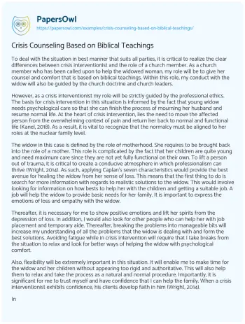 Essay on Crisis Counseling Based on Biblical Teachings