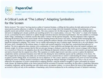 Essay on A Critical Look at “The Lottery”: Adapting Symbolism for the Screen