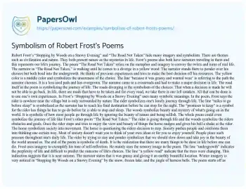 Essay on Symbolism of Robert Frost’s Poems