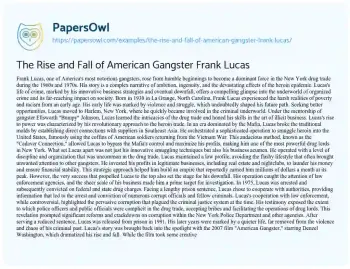 Essay on The Rise and Fall of American Gangster Frank Lucas