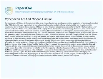 Essay on Mycenaean Art and Minoan Culture