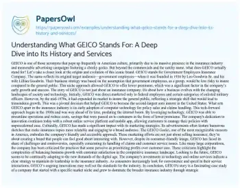 Essay on Understanding what GEICO Stands For: a Deep Dive into its History and Services