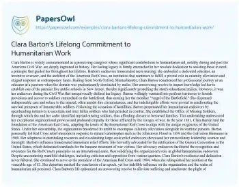 Essay on Clara Barton’s Lifelong Commitment to Humanitarian Work