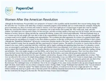 Essay on Women after the American Revolution