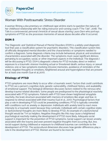 Essay on Woman with Posttraumatic Stress Disorder