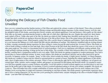 Essay on Exploring the Delicacy of Fish Cheeks: Food Unveiled