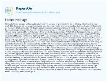 Essay on Forced Marriage