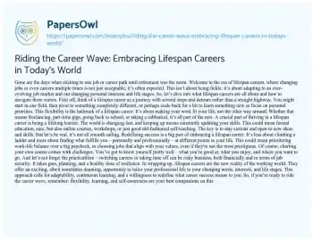 Essay on Riding the Career Wave: Embracing Lifespan Careers in Today’s World