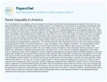 Essay on Racial Inequality in America