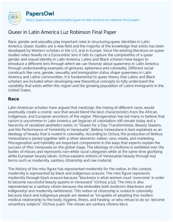 Essay on Queer in Latin America Luz Robinson Final Paper