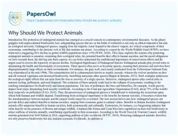 Essay on Why should we Protect Animals