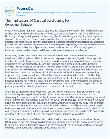 Essay on The Implications of Classical Conditioning for Consumer Behavior