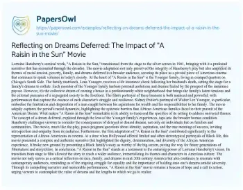 Essay on Reflecting on Dreams Deferred: the Impact of “A Raisin in the Sun” Movie