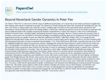 Essay on Beyond Neverland: Gender Dynamics in Peter Pan