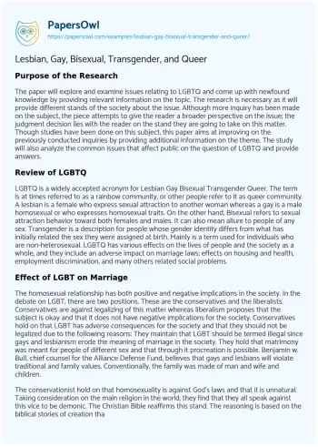 Essay on Lesbian, Gay, Bisexual, Transgender, and Queer